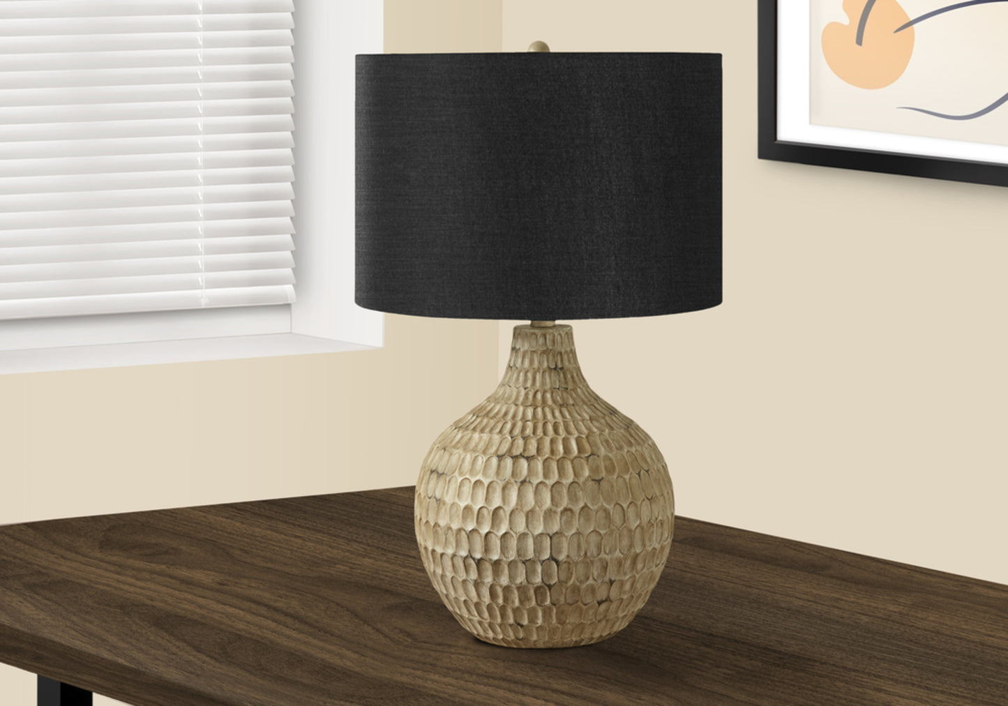 title:Lighting, 25"h, Table Lamp, Black Shade, Brown Resin, Contemporary;color:Brown