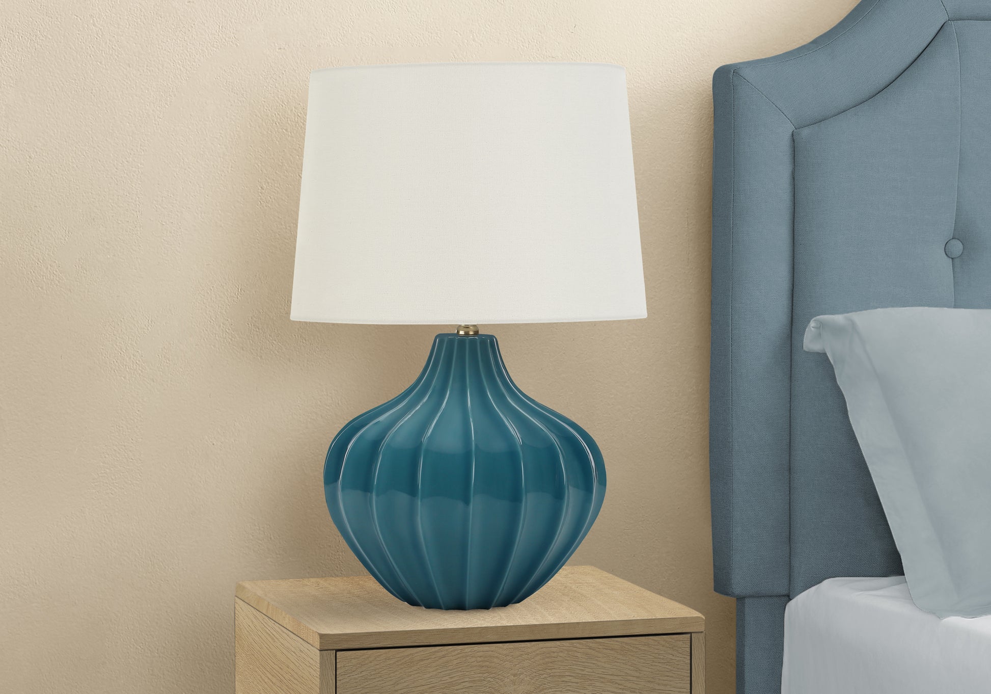 title:Lighting, 24"h, Table Lamp, Blue Ceramic, Ivory / Cream Shade, Transitional;color:Blue