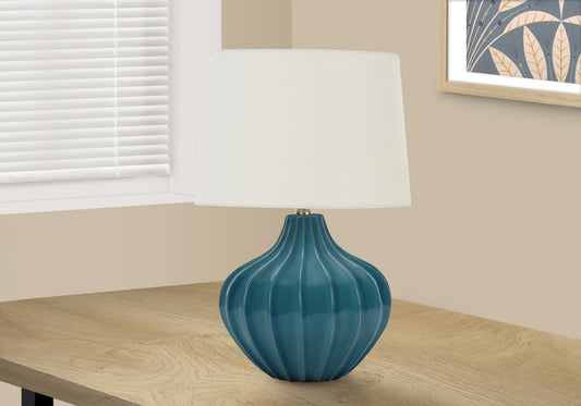 title:Lighting, 24"h, Table Lamp, Blue Ceramic, Ivory / Cream Shade, Transitional;color:Blue