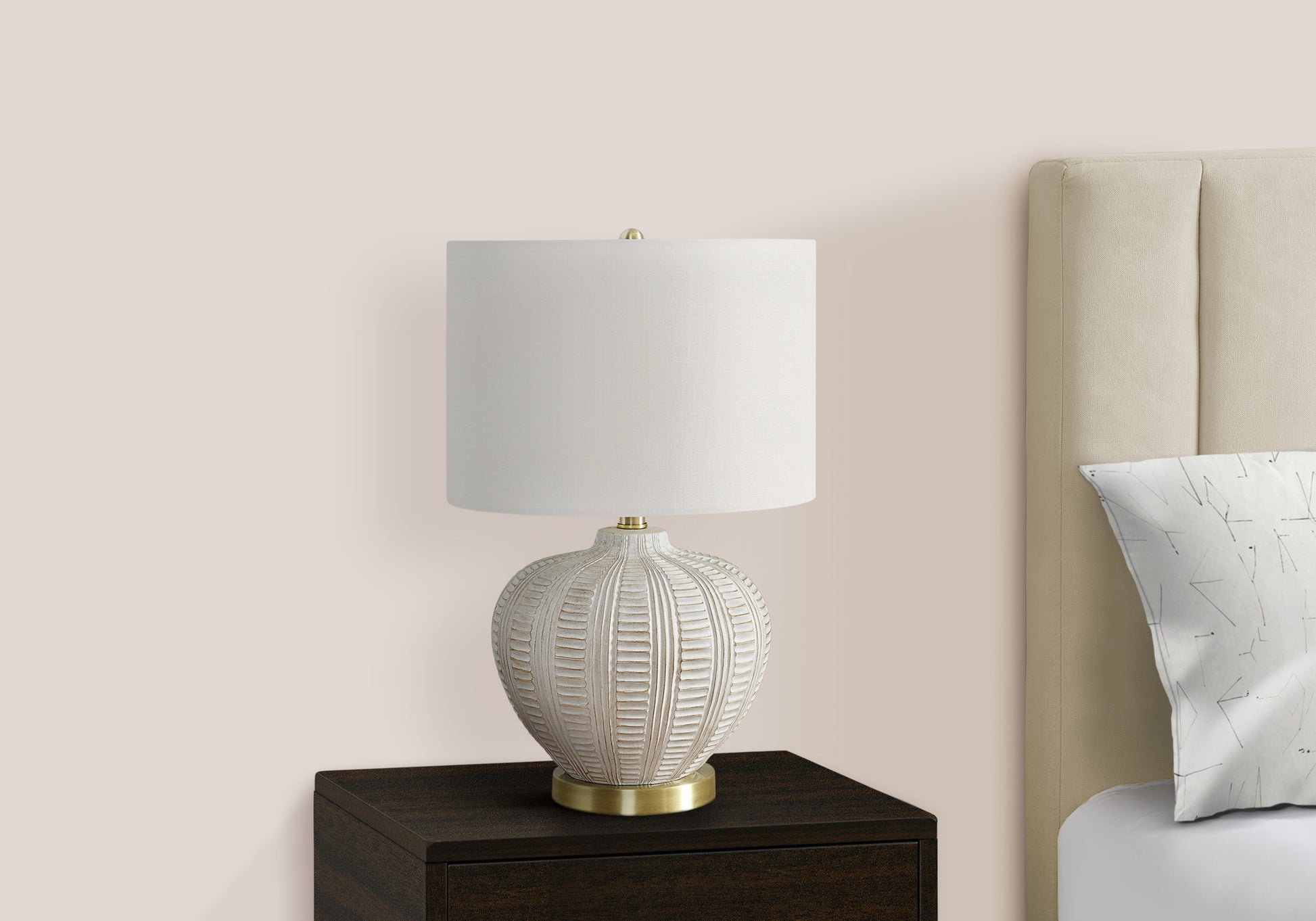 title:Lighting, 21"h, Table Lamp, Ivory / Cream Shade, Cream Resin, Transitional;color:Cream