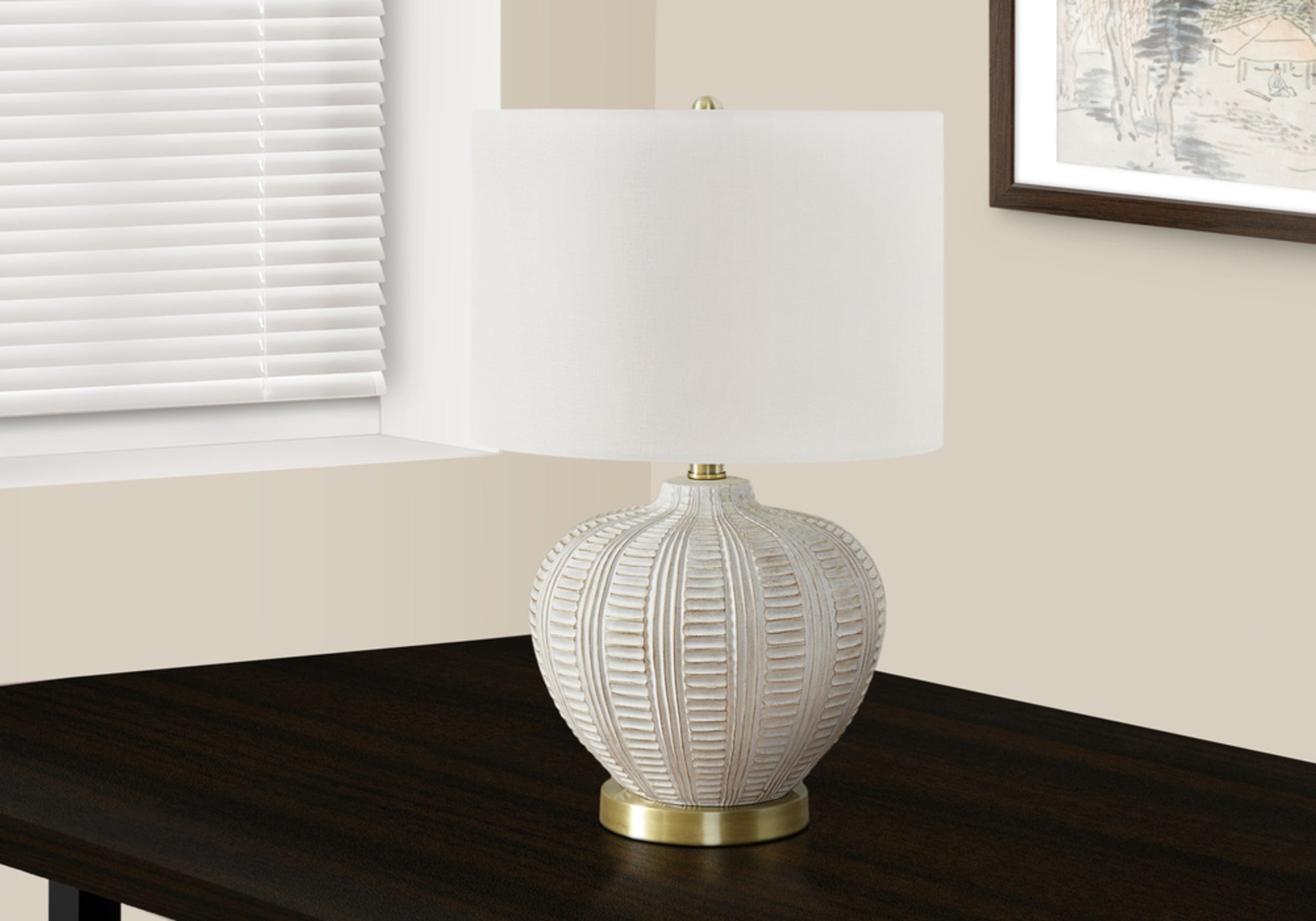 title:Lighting, 21"h, Table Lamp, Ivory / Cream Shade, Cream Resin, Transitional;color:Cream