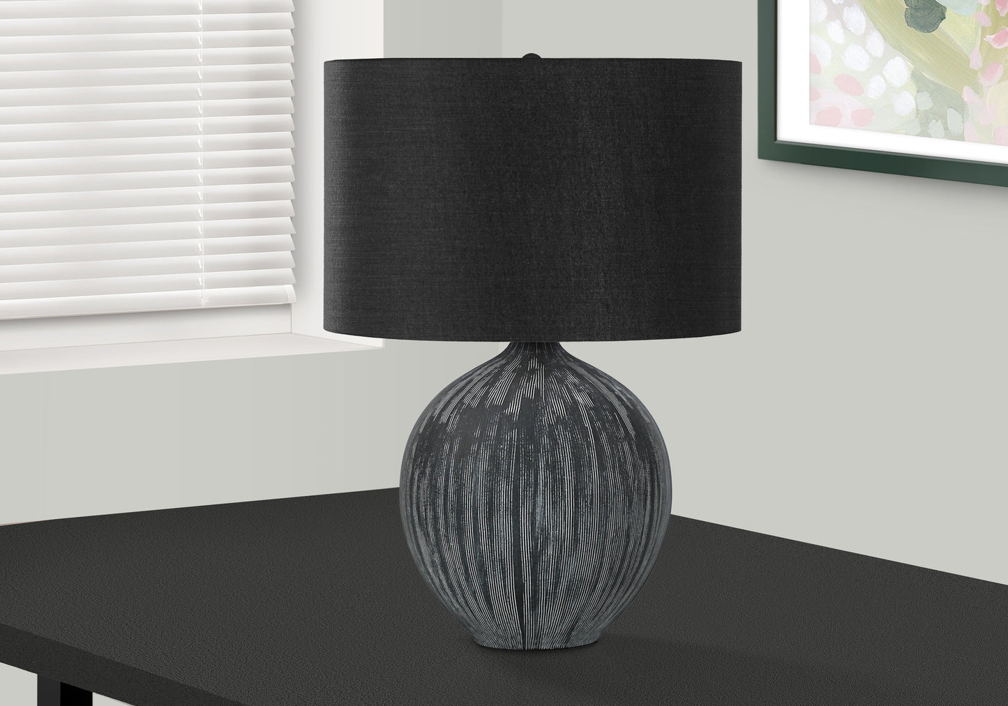 title:Lighting, 23"h, Table Lamp, Black Ceramic, Black Shade, Contemporary;color:Black