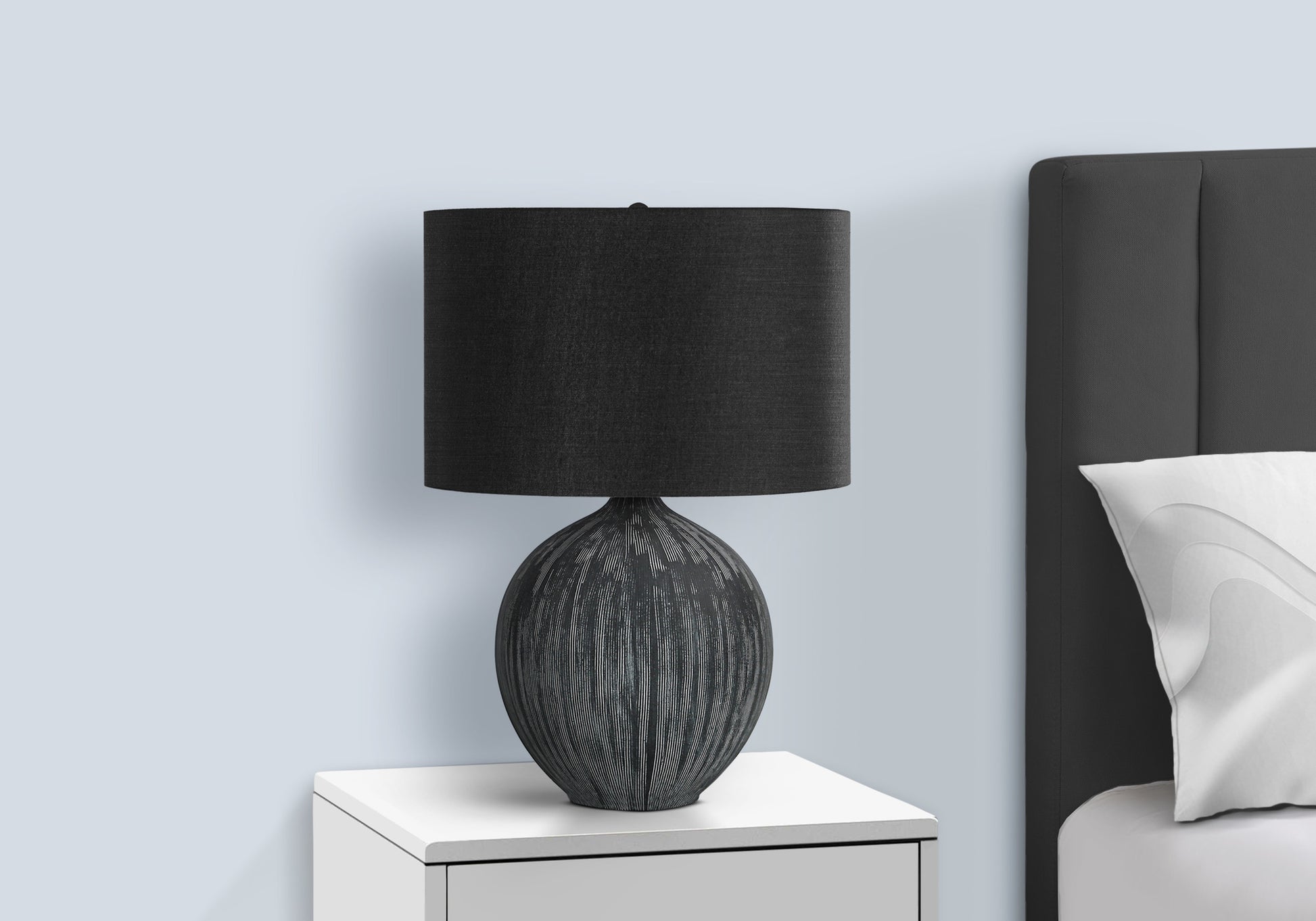 title:Lighting, 23"h, Table Lamp, Black Ceramic, Black Shade, Contemporary;color:Black