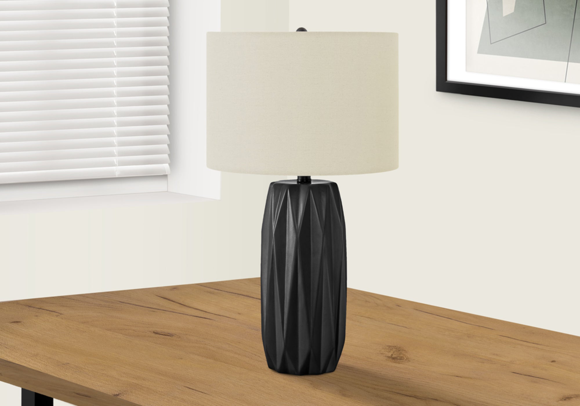 title:Lighting, 25"h, Table Lamp, Black Ceramic, Ivory / Cream Shade, Contemporary;color:Black