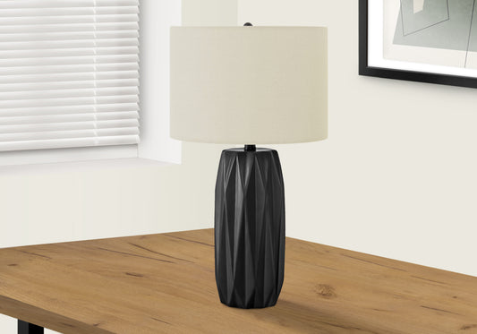 title:Lighting, 25"h, Table Lamp, Black Ceramic, Ivory / Cream Shade, Contemporary;color:Black