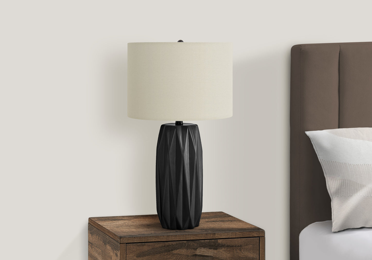 title:Lighting, 25"h, Table Lamp, Black Ceramic, Ivory / Cream Shade, Contemporary;color:Black