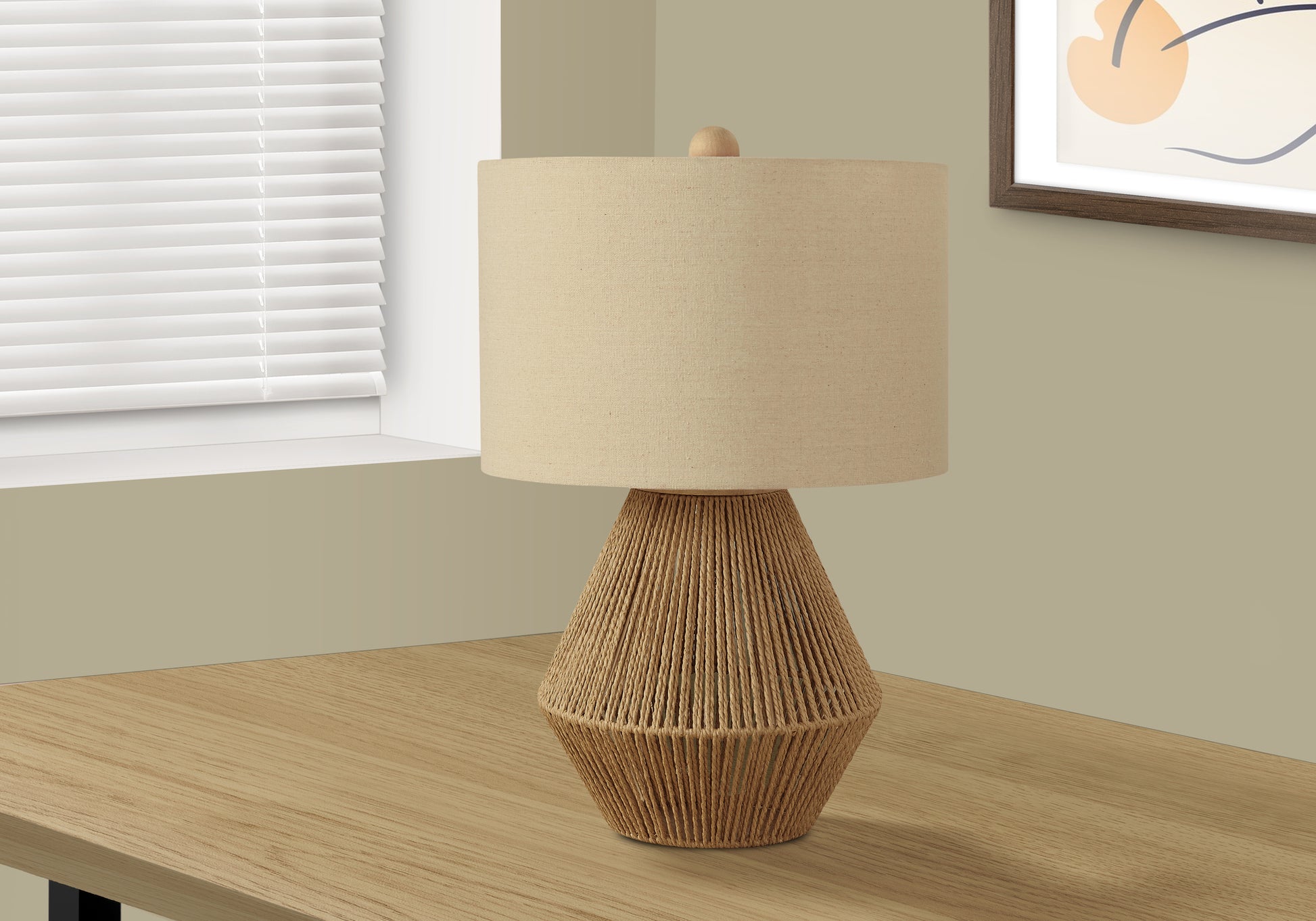 title:Lighting, 22"h, Table Lamp, Brown Rope, Beige Shade, Transitional;color:Brown