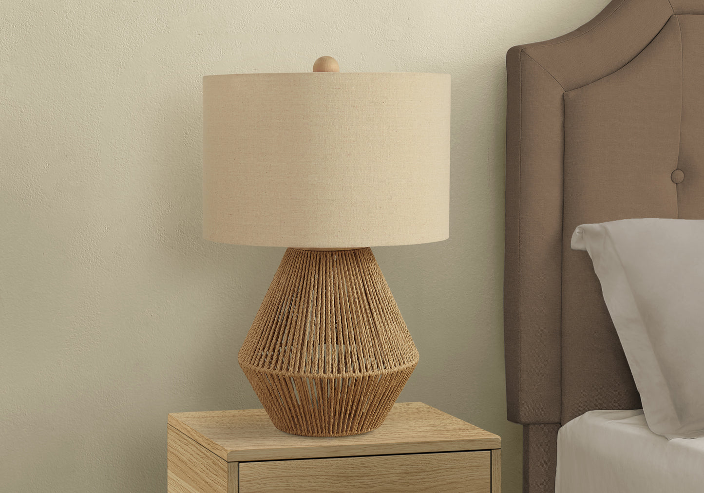 title:Lighting, 22"h, Table Lamp, Brown Rope, Beige Shade, Transitional;color:Brown