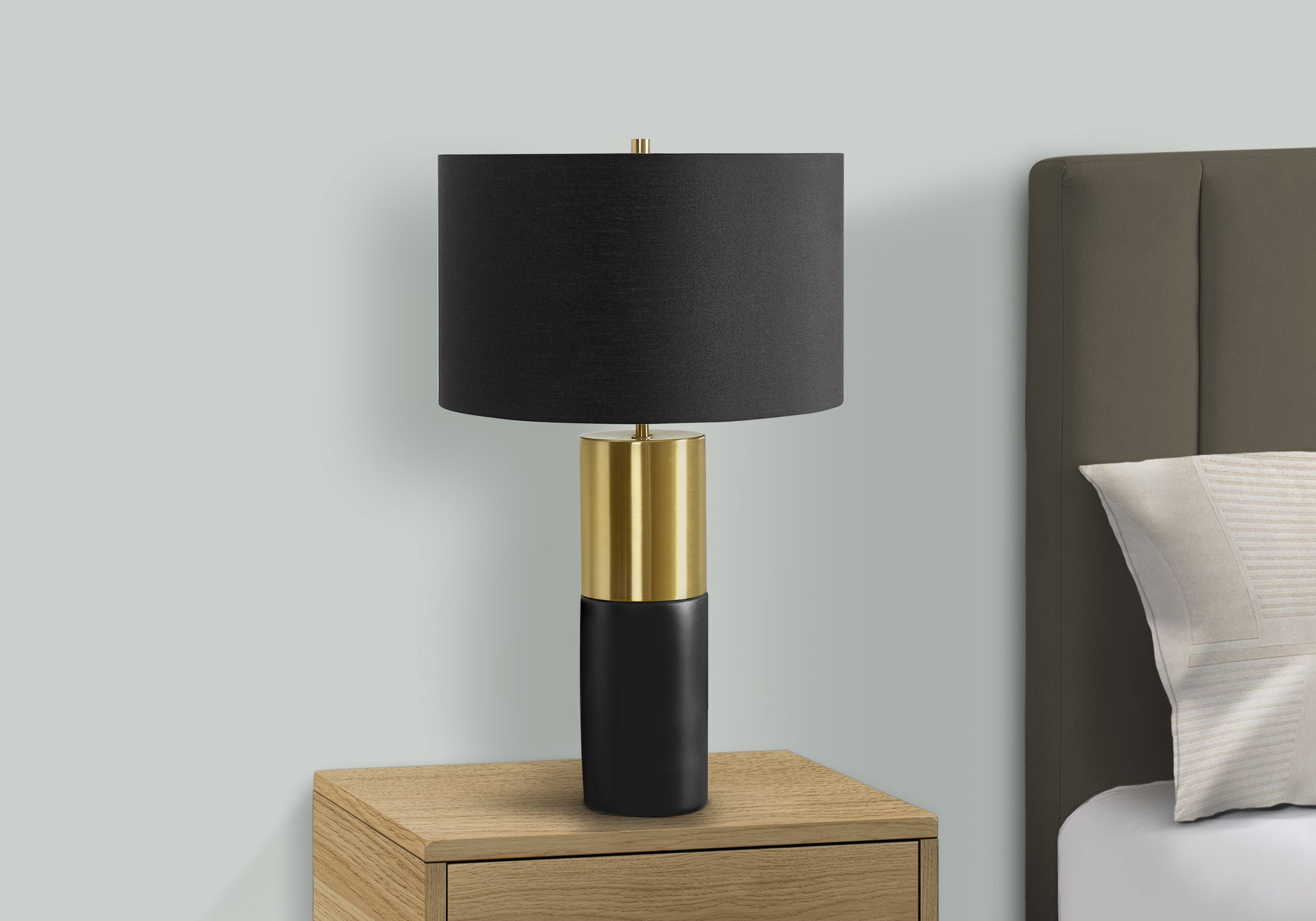 title:Lighting, 25"h, Table Lamp, Black Concrete, Black Shade, Contemporary;color:Black