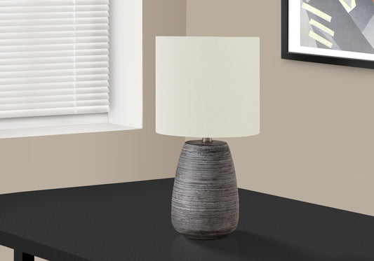 title:Lighting, 19"h, Table Lamp, Grey Ceramic, Ivory / Cream Shade, Contemporary;color:Grey