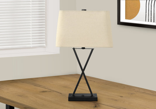 title:Lighting, 25"h, Table Lamp, Usb Port Included, Black Metal, Beige Shade, Transitional;color:Black