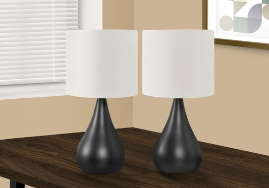 title:Lighting, Set Of 2, 18"h, Table Lamp, Black Metal, Ivory / Cream Shade, Contemporary;color:Black