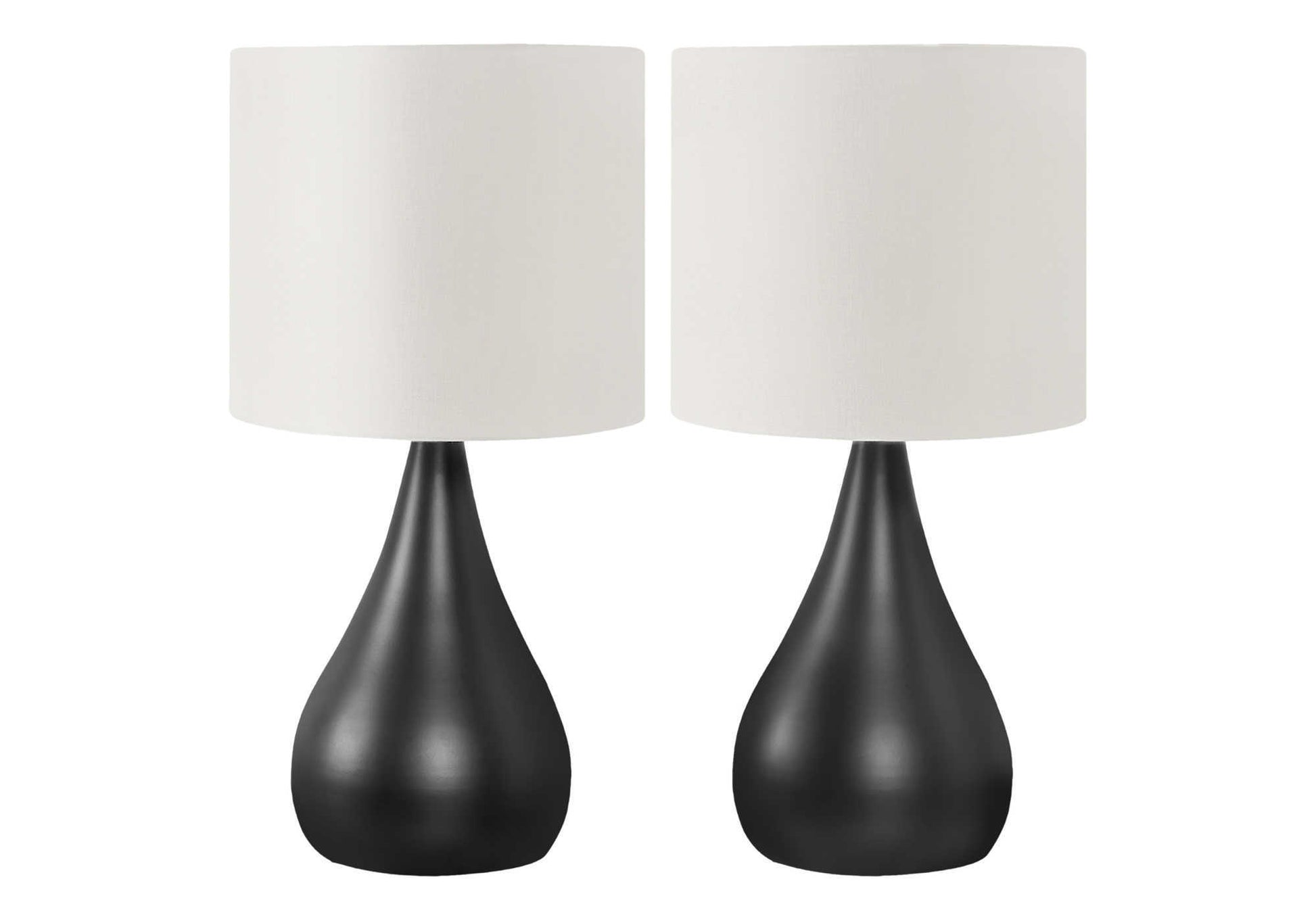 title:Lighting, Set Of 2, 18"h, Table Lamp, Black Metal, Ivory / Cream Shade, Contemporary;color:Black