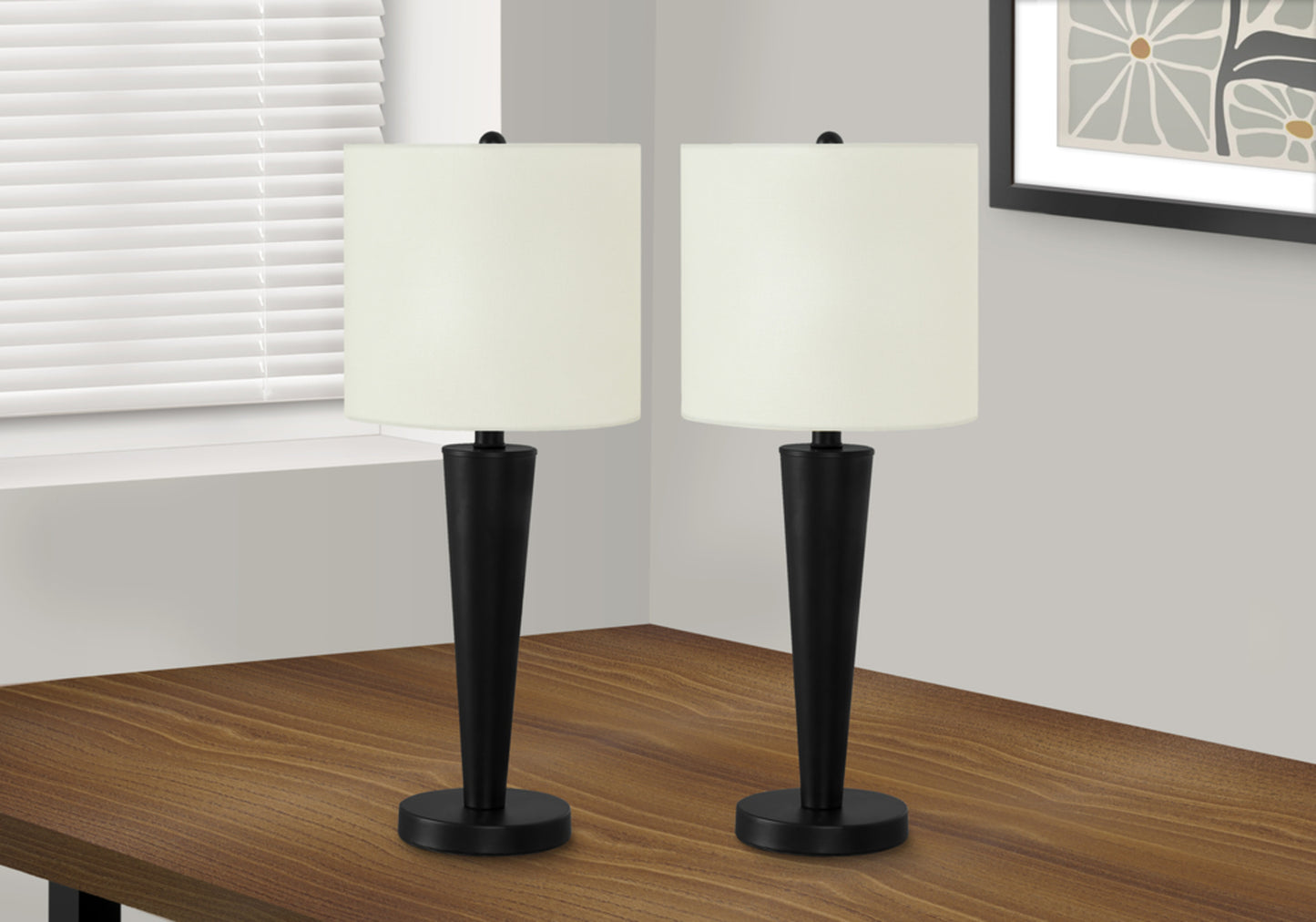 title:Lighting, Set Of 2, 24"h, Table Lamp, Usb Port Included, Black Metal, Ivory / Cream Shade, Contemporary;color:Black