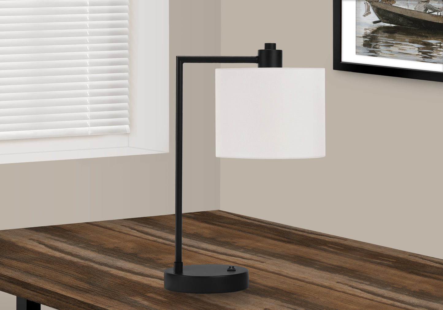 title:Lighting, 19"h, Table Lamp, Usb Port Included, Black Metal, Ivory / Cream Shade, Modern;color:Black