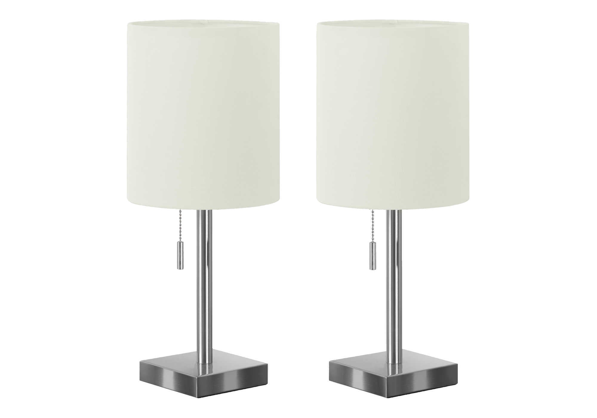 title:Lighting, Set Of 2, 17"h, Table Lamp, Usb Port Included, Nickel Metal, Ivory / Cream Shade, Contemporary;color:Silver