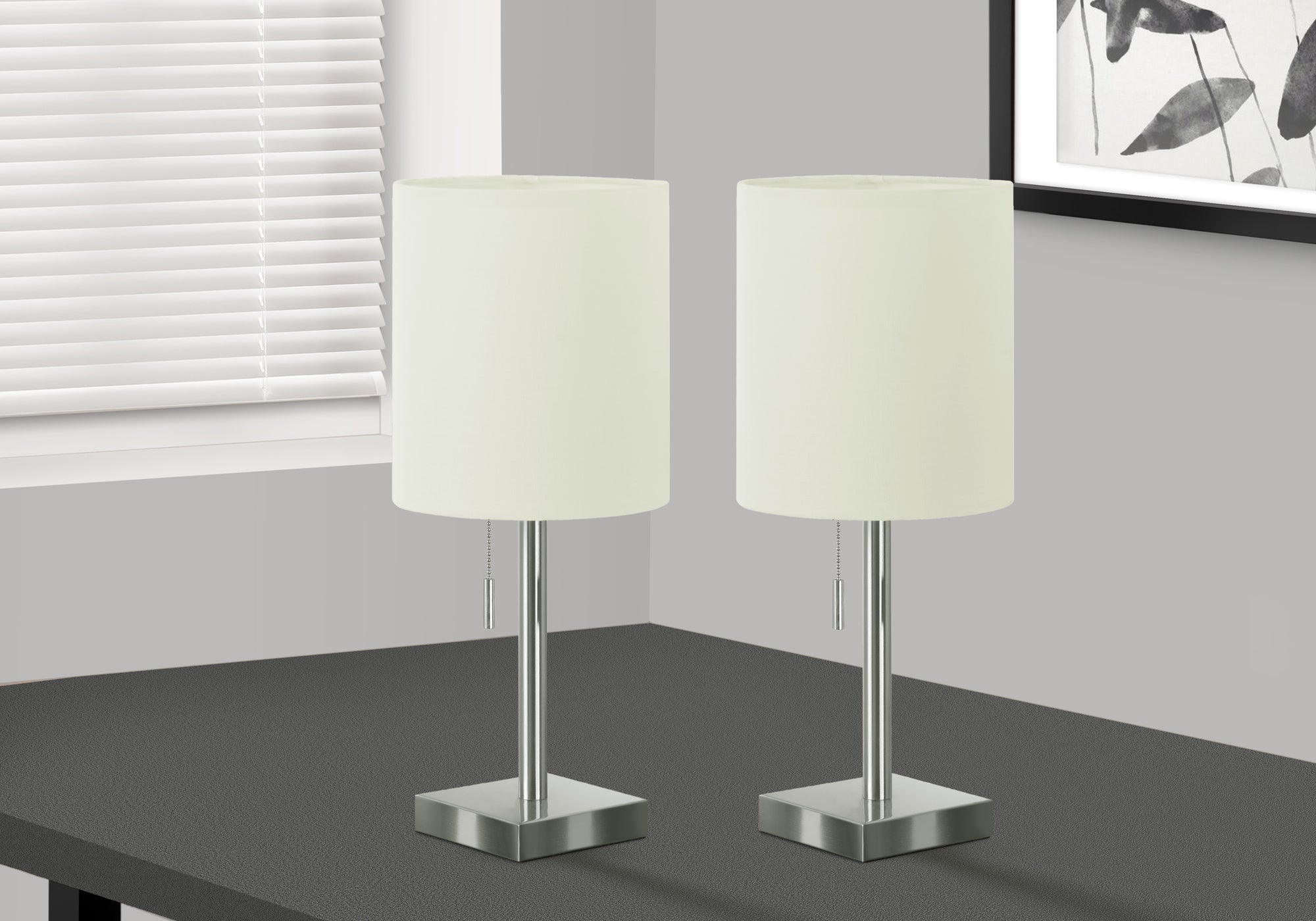 title:Lighting, Set Of 2, 17"h, Table Lamp, Usb Port Included, Nickel Metal, Ivory / Cream Shade, Contemporary;color:Silver