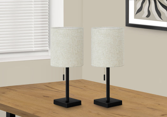 title:Lighting, Set Of 2, 17"h, Table Lamp, Usb Port Included, Black Metal, Beige Shade, Contemporary;color:Black