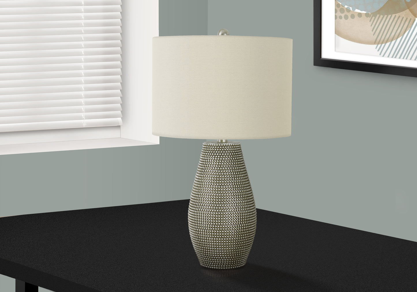 title:Lighting, 24"h, Table Lamp, Grey Resin, Ivory / Cream Shade, Contemporary;color:Grey