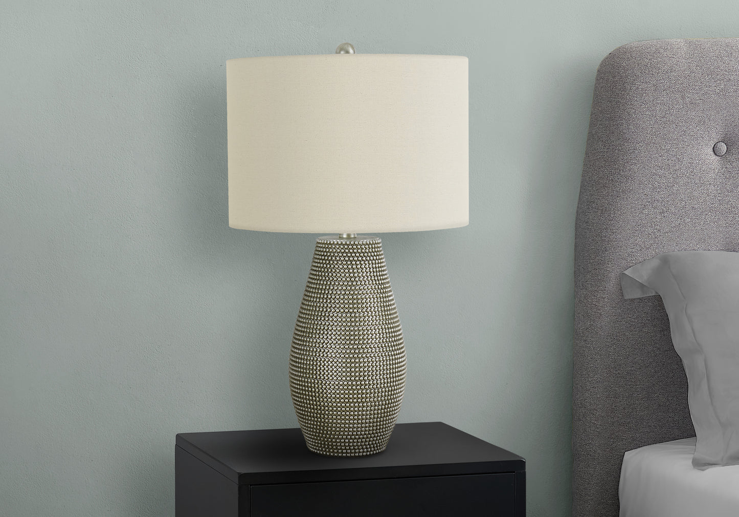 title:Lighting, 24"h, Table Lamp, Grey Resin, Ivory / Cream Shade, Contemporary;color:Grey