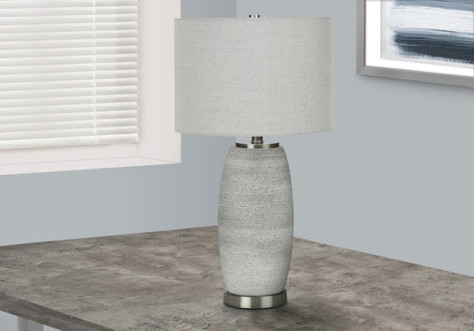 title:Lighting, 25"h, Table Lamp, Grey Ceramic, Grey Shade, Modern;color:Grey