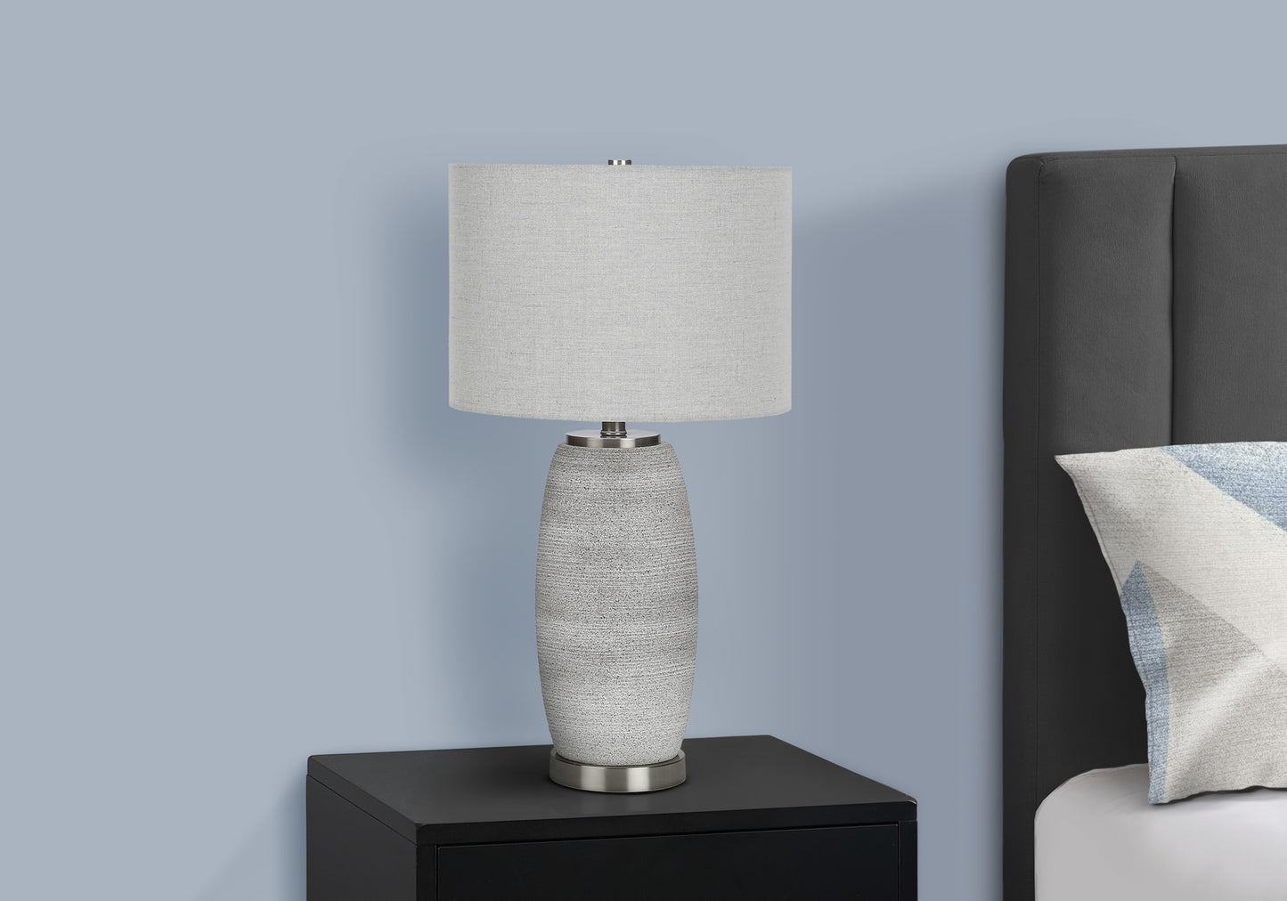 title:Lighting, 25"h, Table Lamp, Grey Ceramic, Grey Shade, Modern;color:Grey