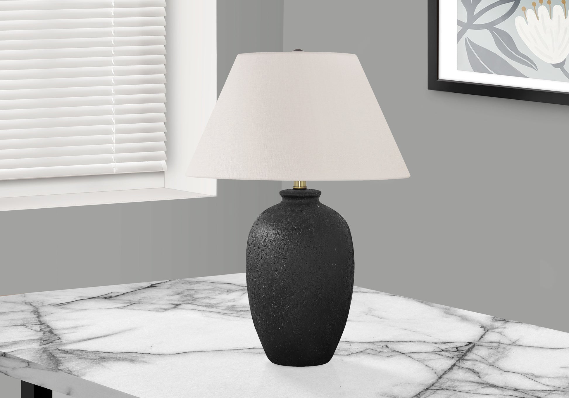 title:Lighting, 24"h, Table Lamp, Black Ceramic, Ivory / Cream Shade, Modern;color:Black