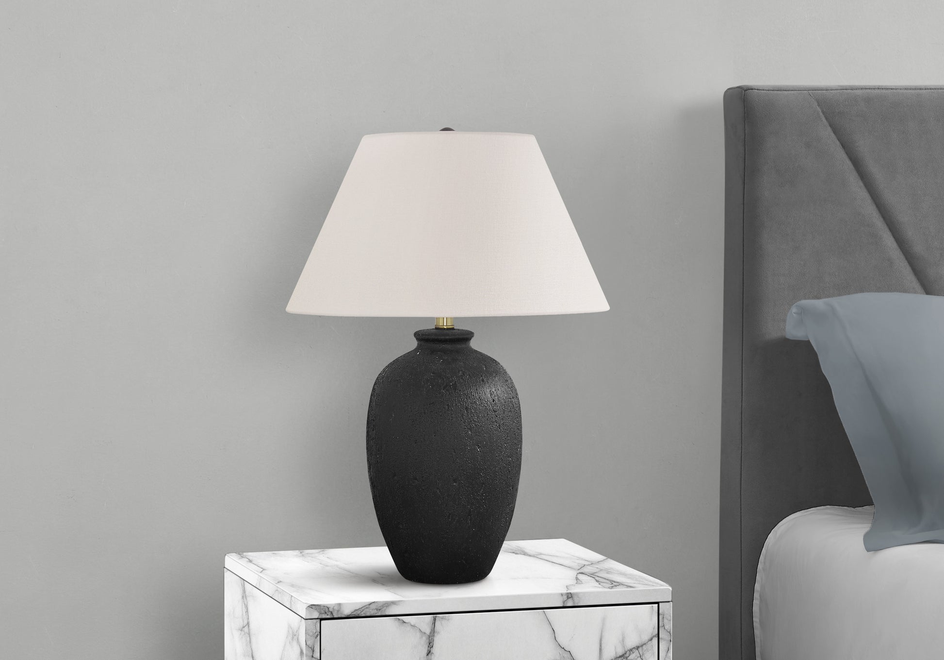 title:Lighting, 24"h, Table Lamp, Black Ceramic, Ivory / Cream Shade, Modern;color:Black