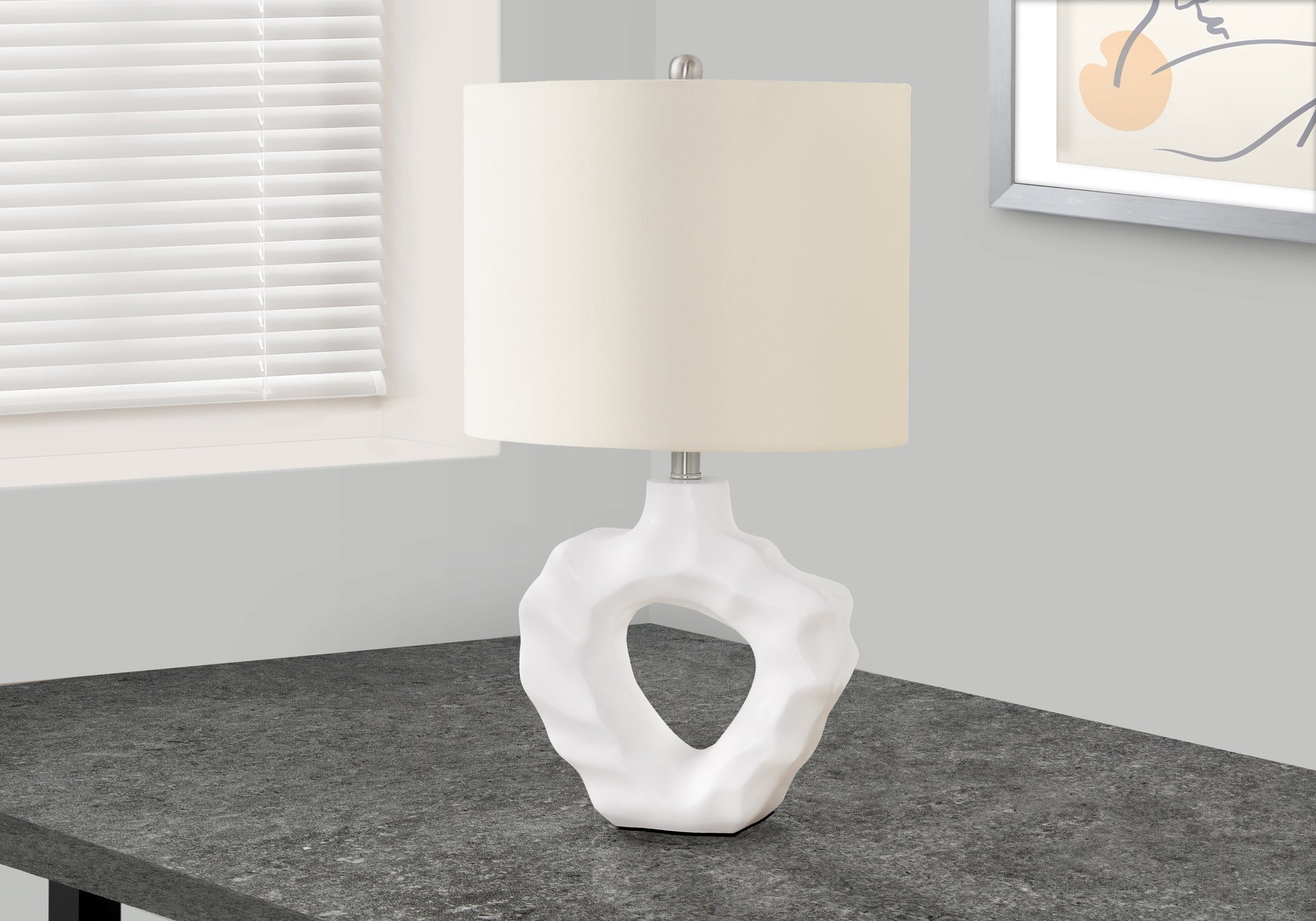 title:Lighting, 25"h, Table Lamp, Cream Resin, Ivory / Cream Shade, Modern;color:Cream