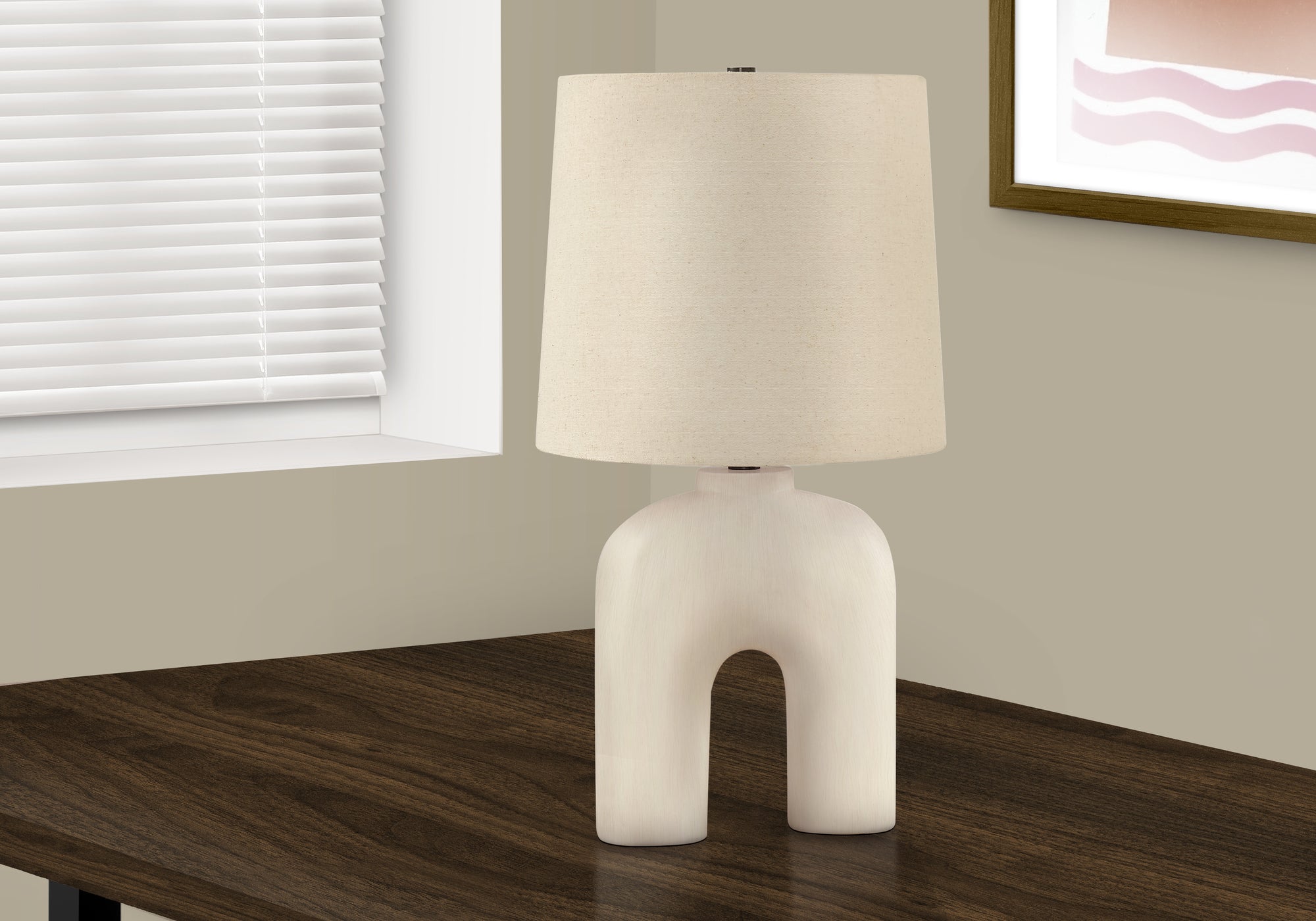 title:Lighting, 25"h, Table Lamp, Cream Resin, Beige Shade, Modern;color:Cream