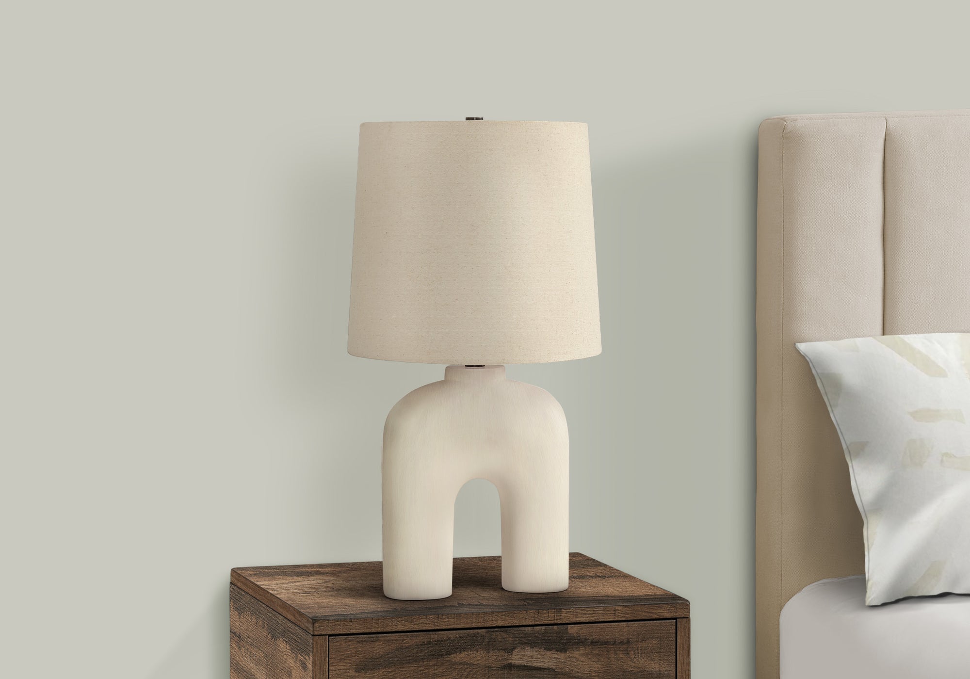 title:Lighting, 25"h, Table Lamp, Cream Resin, Beige Shade, Modern;color:Cream