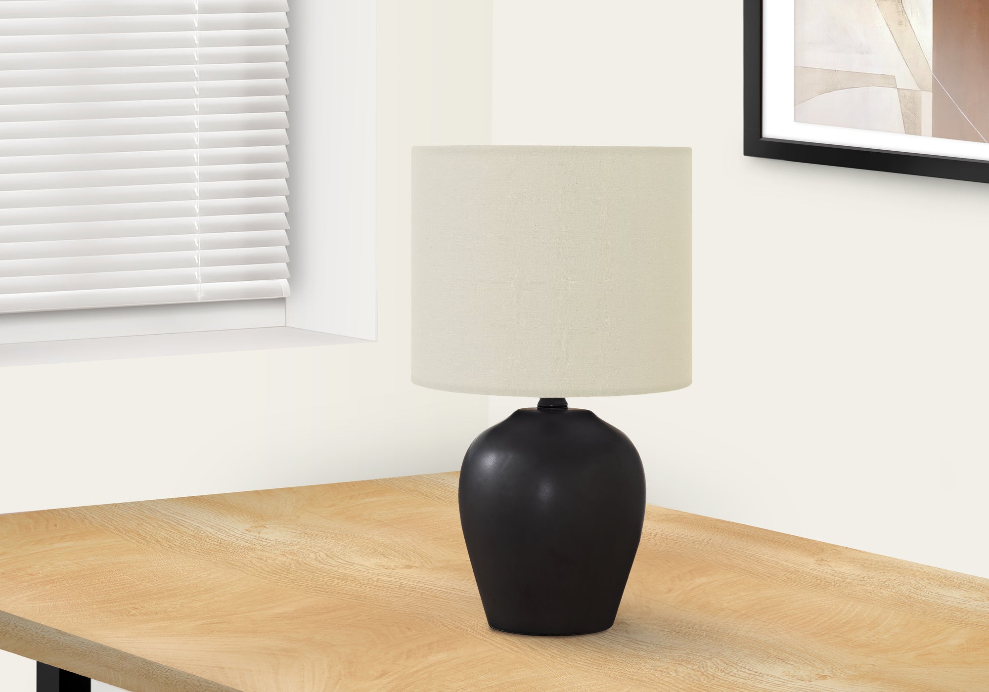 title:Lighting, 17"h, Table Lamp, Black Ceramic, Ivory / Cream Shade, Transitional;color:Black