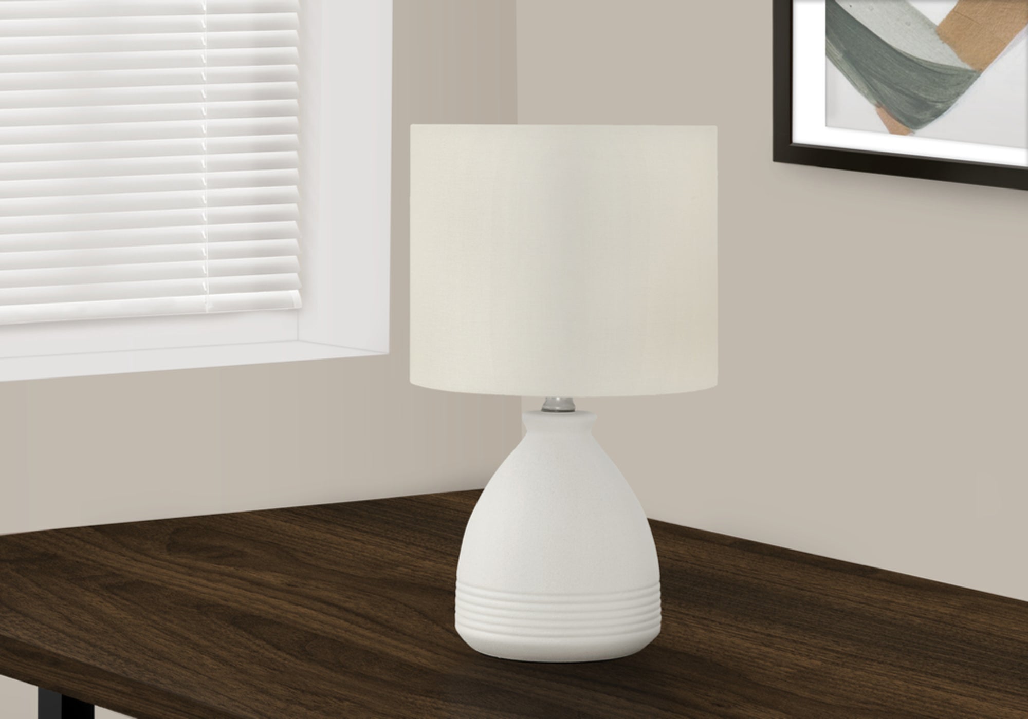 title:Lighting, 17"h, Table Lamp, Cream Ceramic, Ivory / Cream Shade, Modern;color:Cream