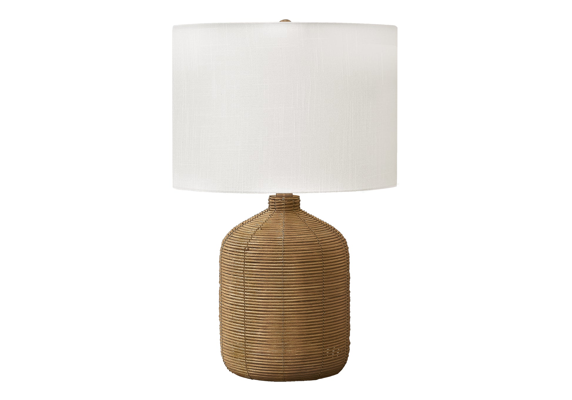 title:Lighting, 23"h, Table Lamp, Brown Rattan, Beige Shade, Modern;color:Brown