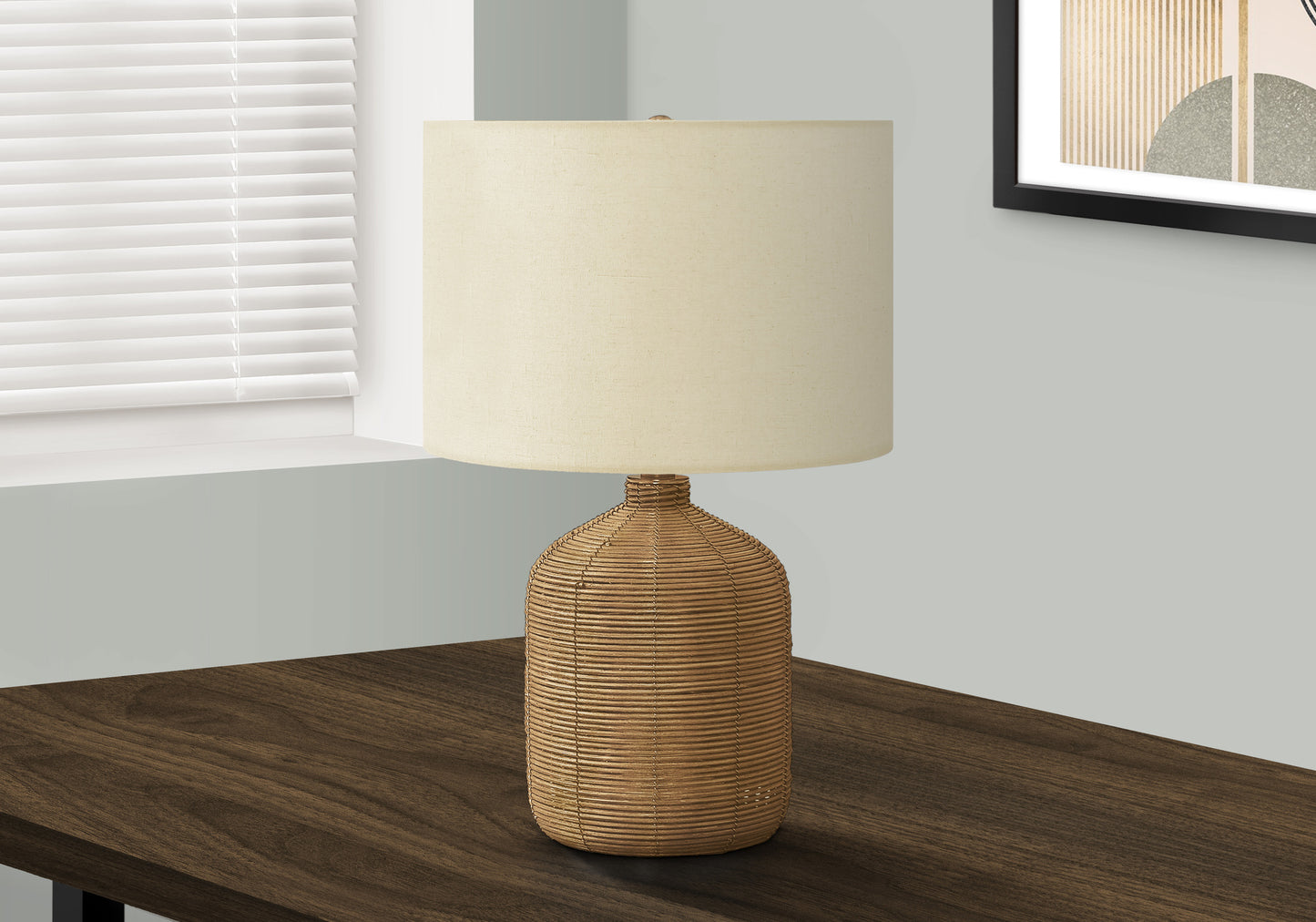 title:Lighting, 23"h, Table Lamp, Brown Rattan, Beige Shade, Modern;color:Brown