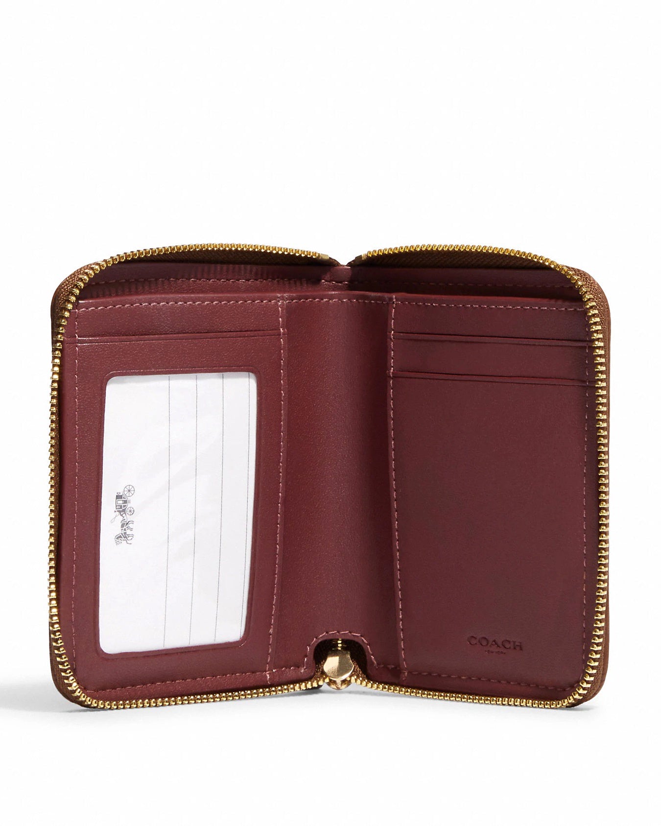 title:Coach Women's Small Zip Around Wallet In Signature Jacquard;color:Khaki / Saddle Multi