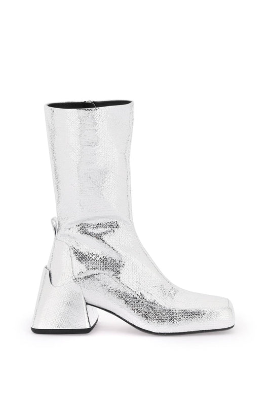 Jil Sander Cracked-Effect Laminated Leather Boots