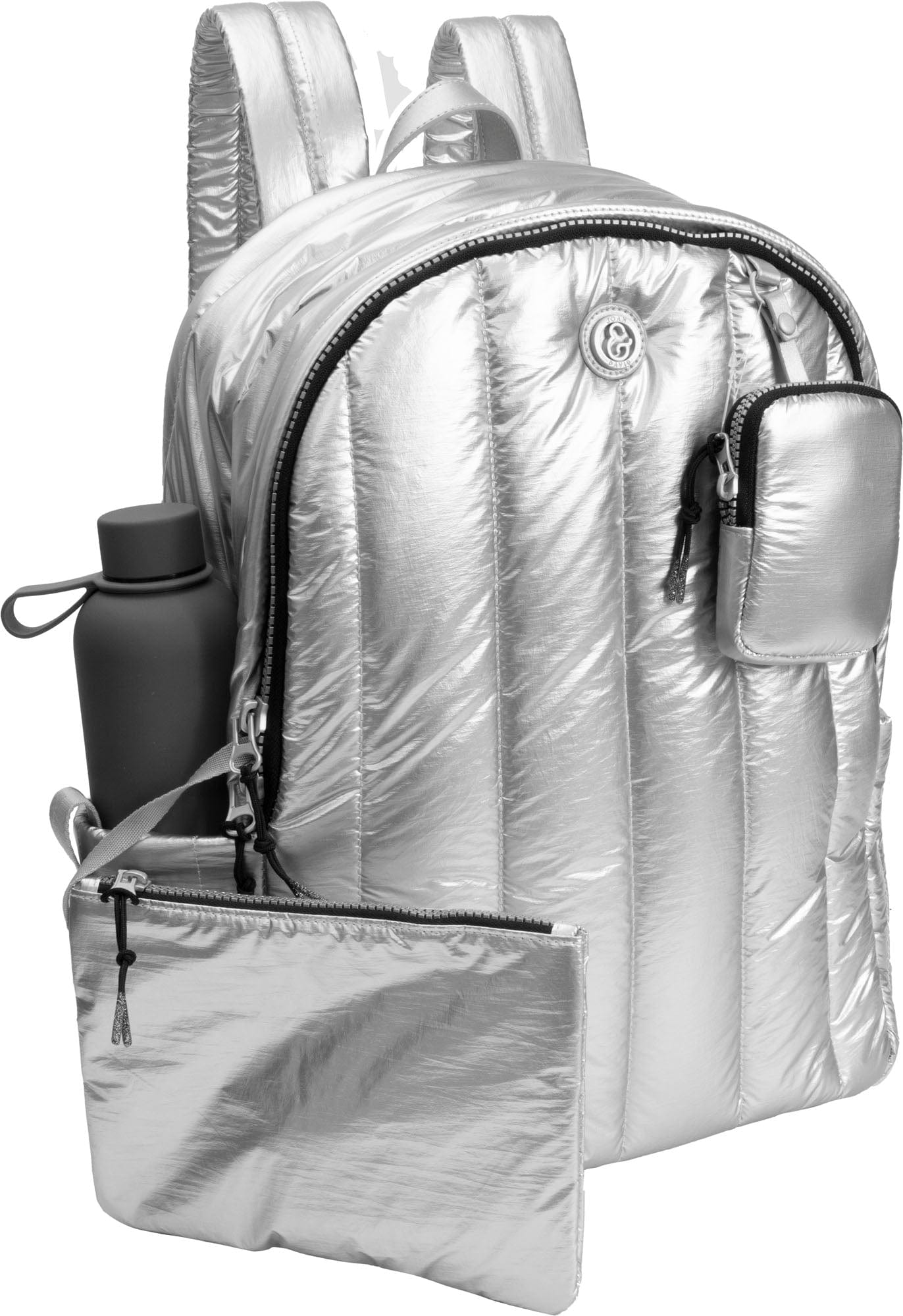 Joan & David Tubular Quilted Metallic Puffer Nylon 18 Inch Workbook Backpack