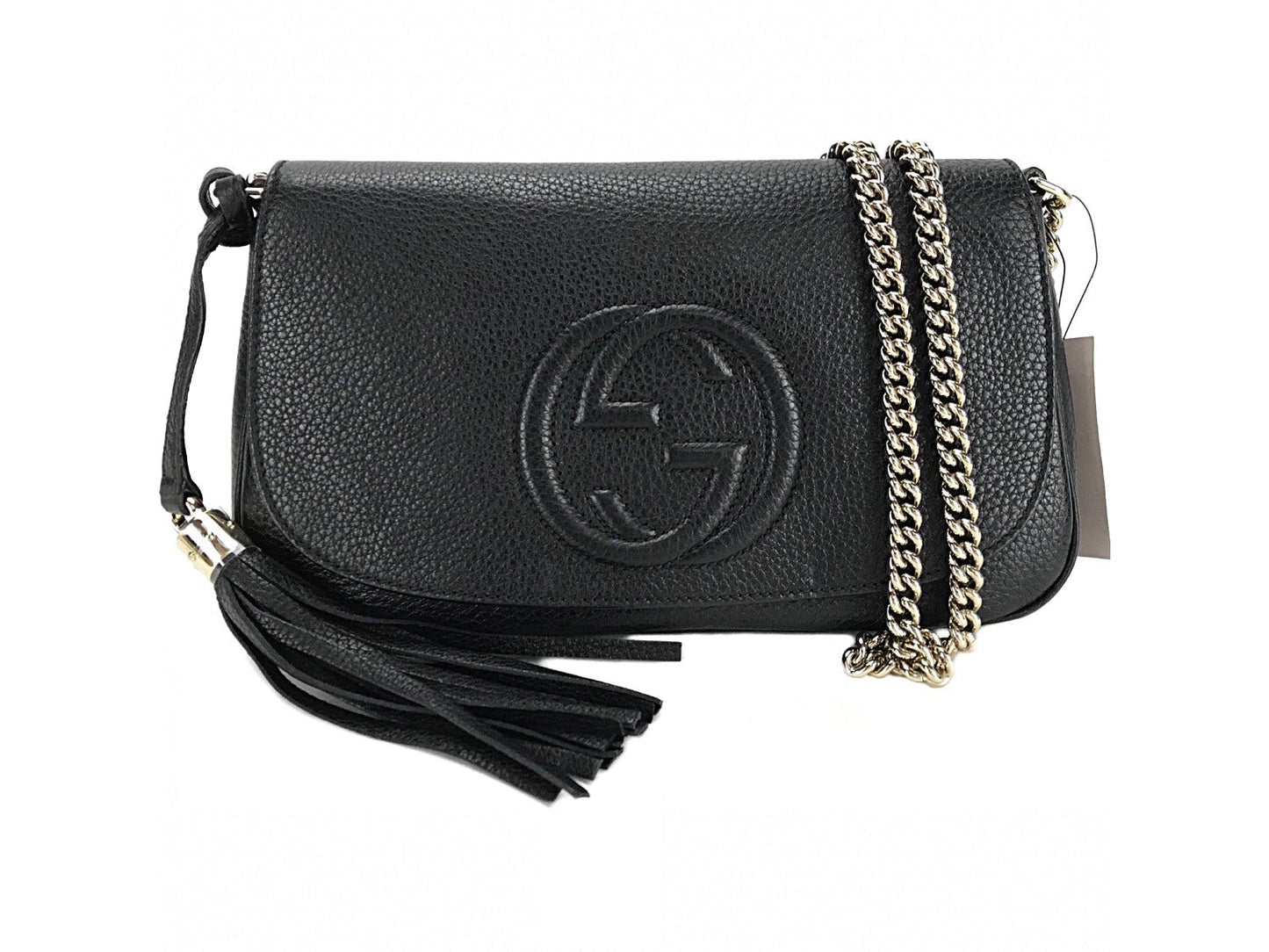 Gucci Soho Disco GG Black Calf Leather Tassel Chain Crossbody Bag