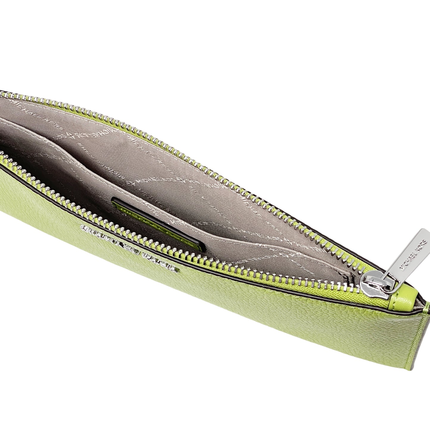 title:Michael Kors Women's Jet Set Travel Large Top Zip Pebbled Leather Wristlet Pouch;color:Lime