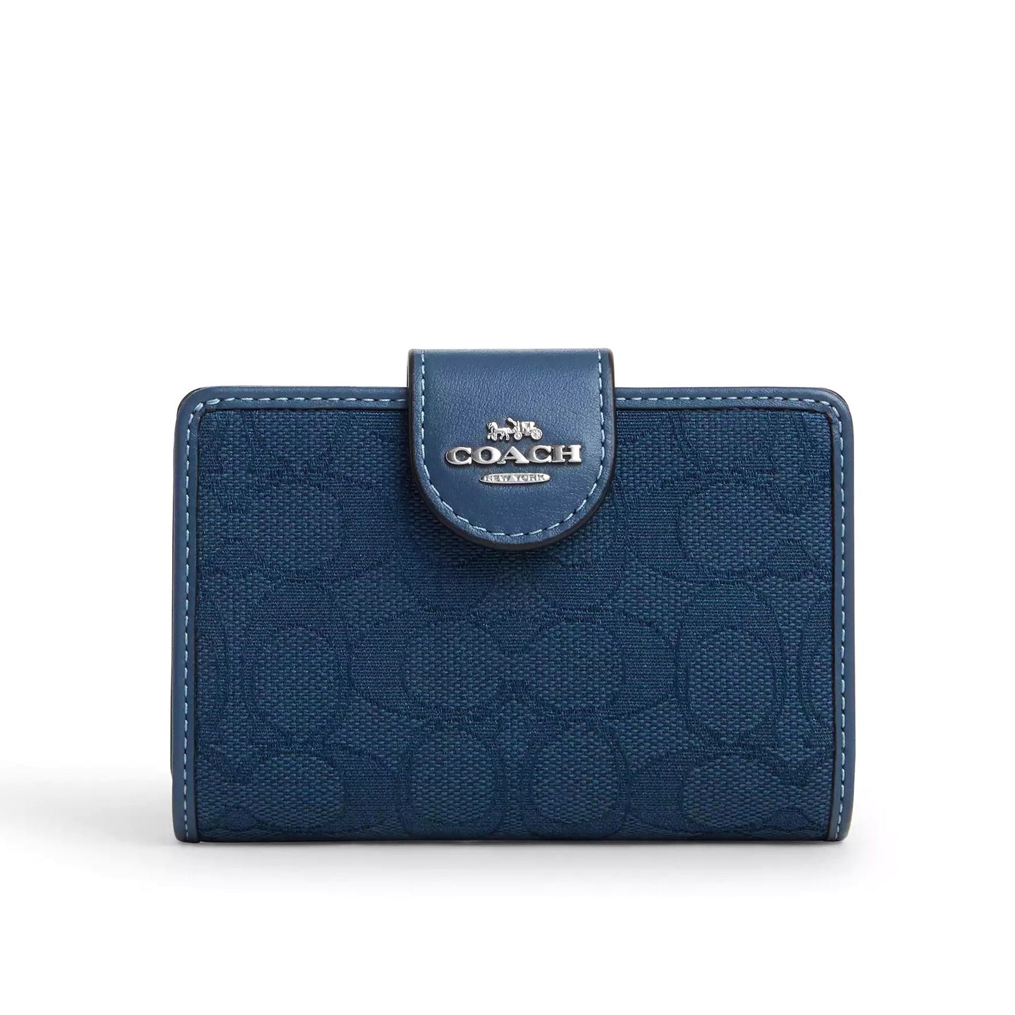 title:Coach Women's Medium Corner Zip Wallet In Signature Jacquard;color:Denim / Dark Denim