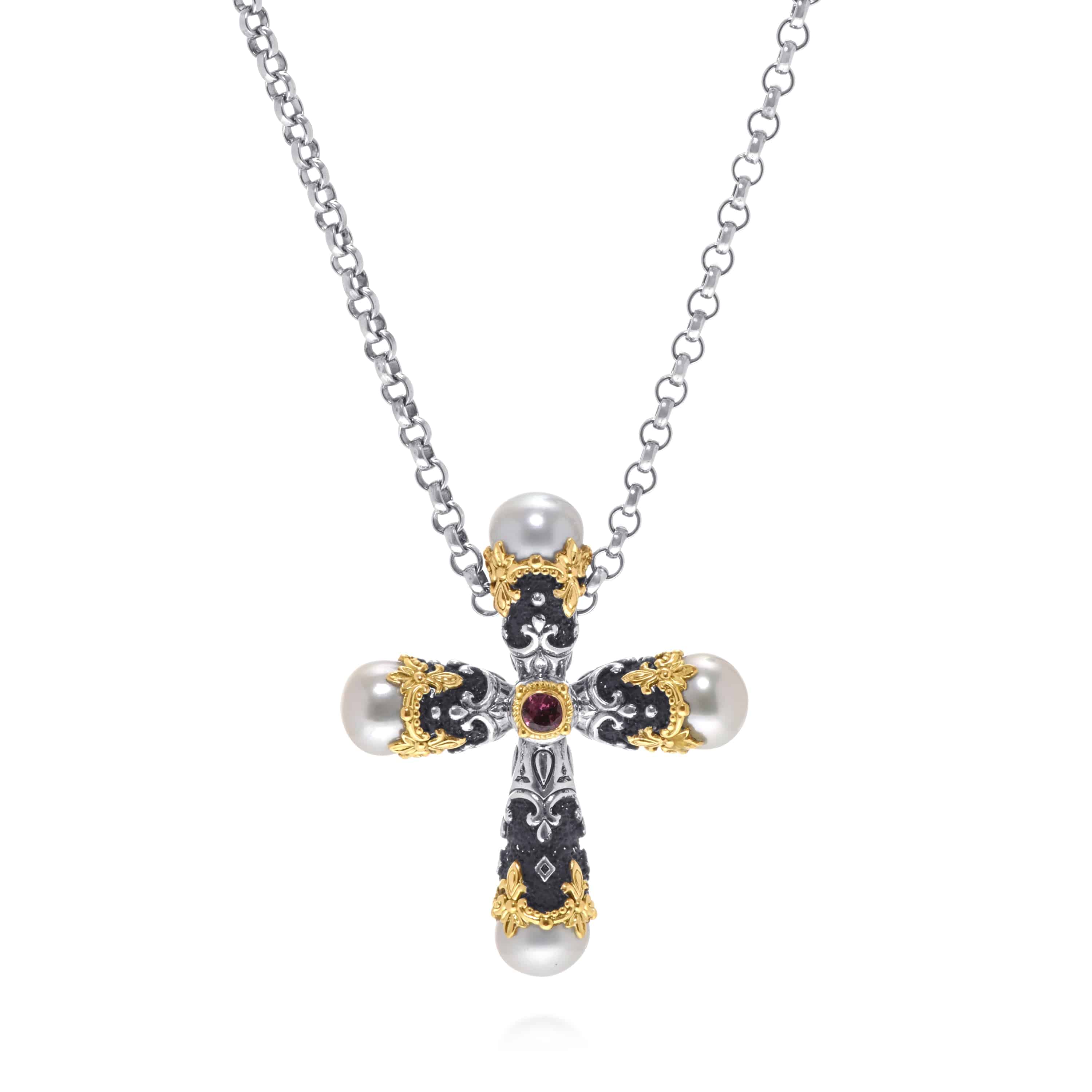 Konstantino Nemesis Sterling Silver and 18K Yellow Gold with Tourmaline Pendant Necklace KOMK4728-229-CAB-CUT - ShopWorn