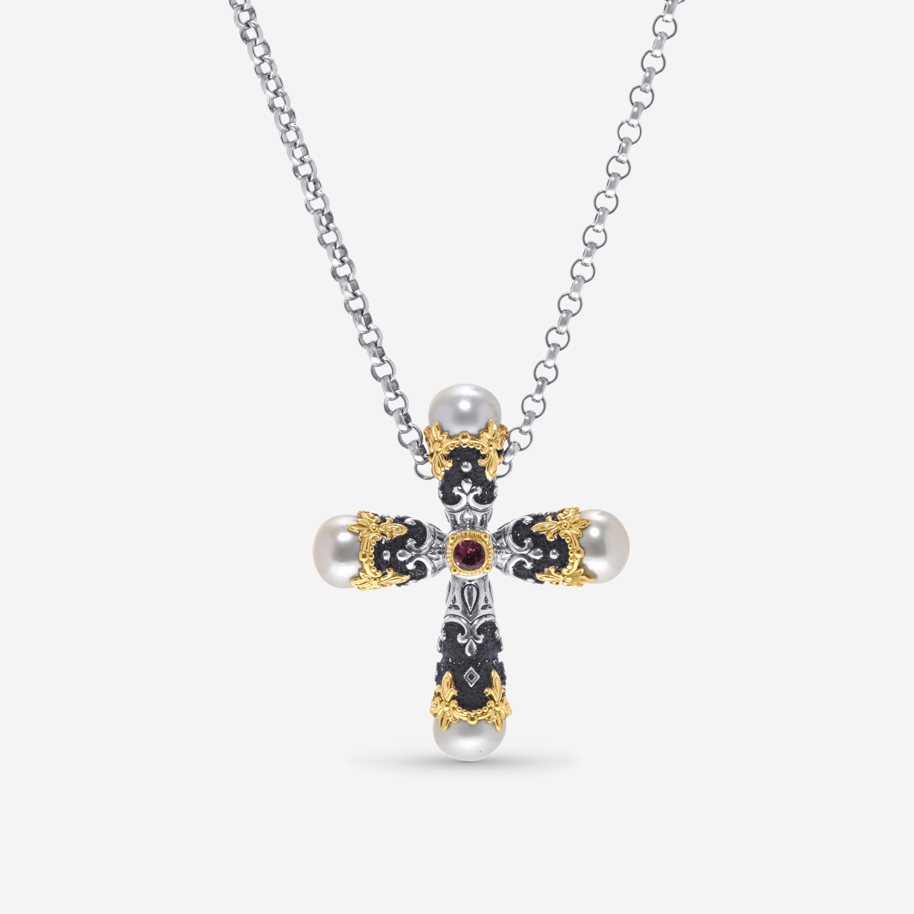 Konstantino Nemesis Sterling Silver and 18K Yellow Gold with Tourmaline Pendant Necklace KOMK4728-229-CAB-CUT - THE SOLIST