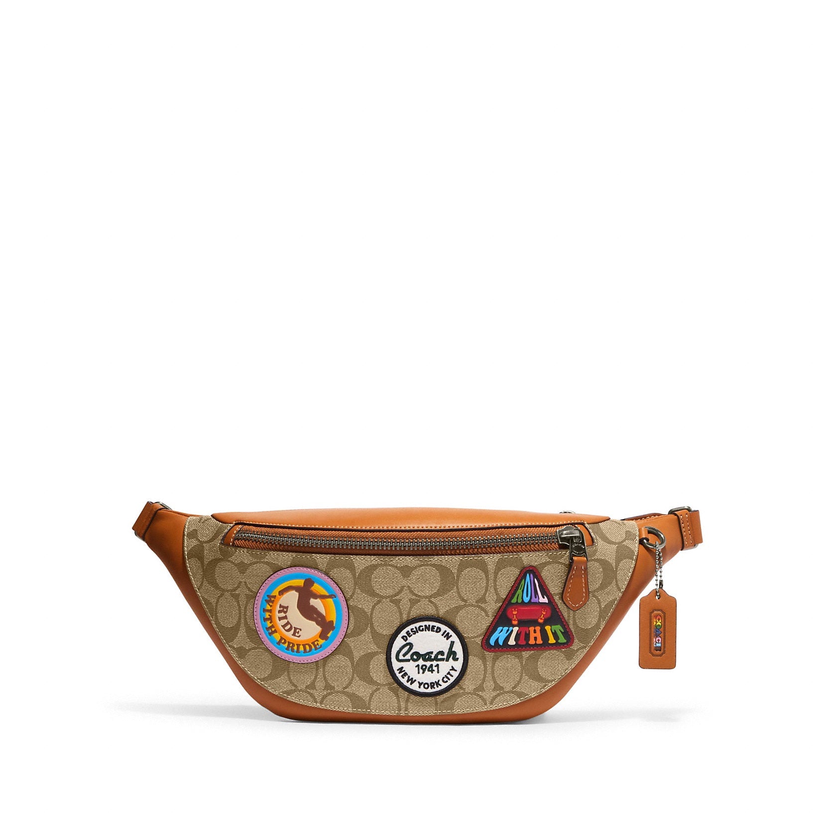 title:Coach Men's Warren Belt Bag In Signature Canvas With Patches;color:Khaki Multi