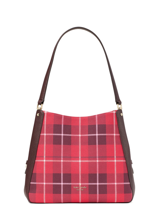 title:Kate Spade Women's Leila Plaid Medium Triple Compartment Shoulder Bag;color:Bright Rose Multi