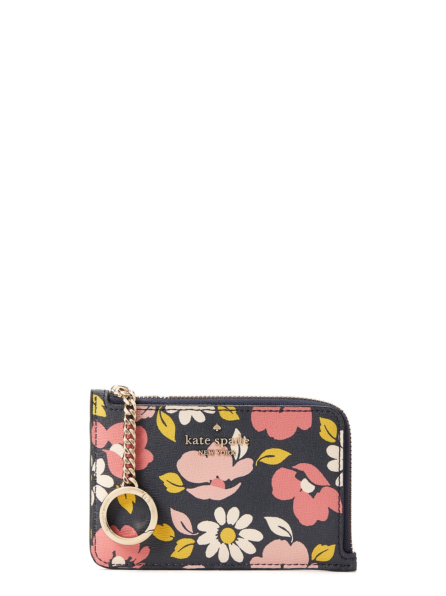 title:Kate Spade Women's Road Trip Floral Medium L-Zip Cardholder;color:Blue Multi