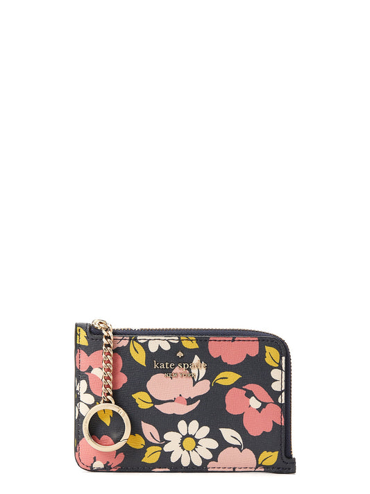 title:Kate Spade Women's Road Trip Floral Medium L-Zip Cardholder;color:Blue Multi