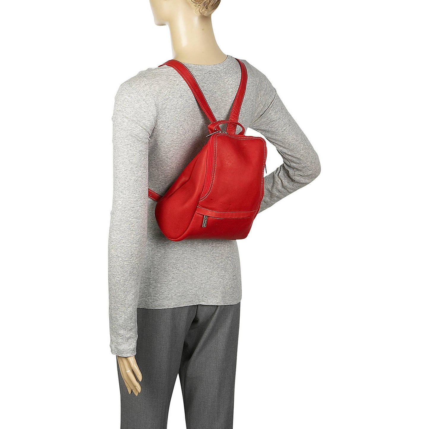 title:Leather U-Zip Mini Backpack;color:Red