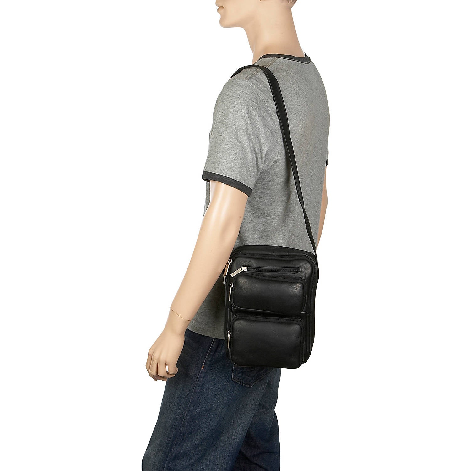 title:Leather Multi Pocket Mens Bag;color:Black