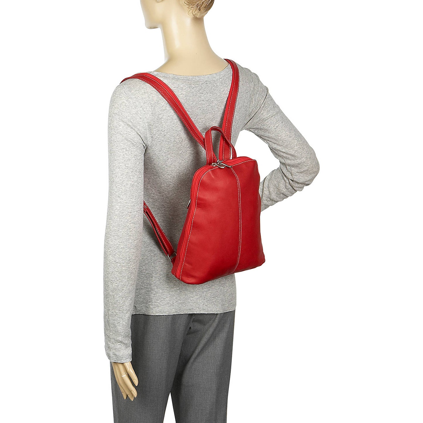 title:Le Donne Leather U-Zip Women's Sling/Backpack;color:RED